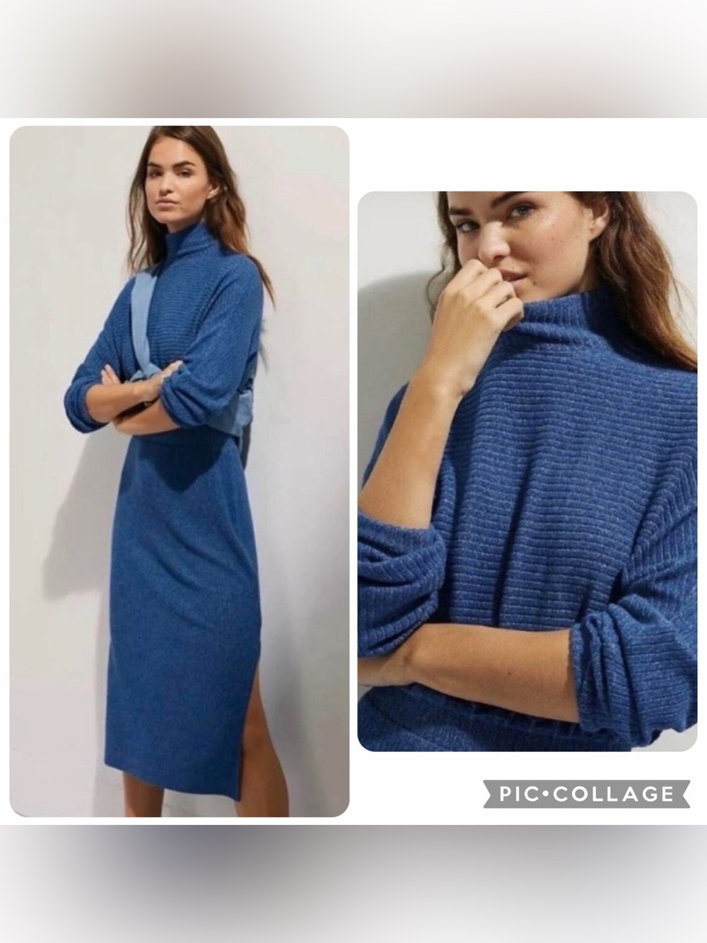 Large Anthropologie Saturday Sunday mariah Ribbed turtleneck maxi dress blue